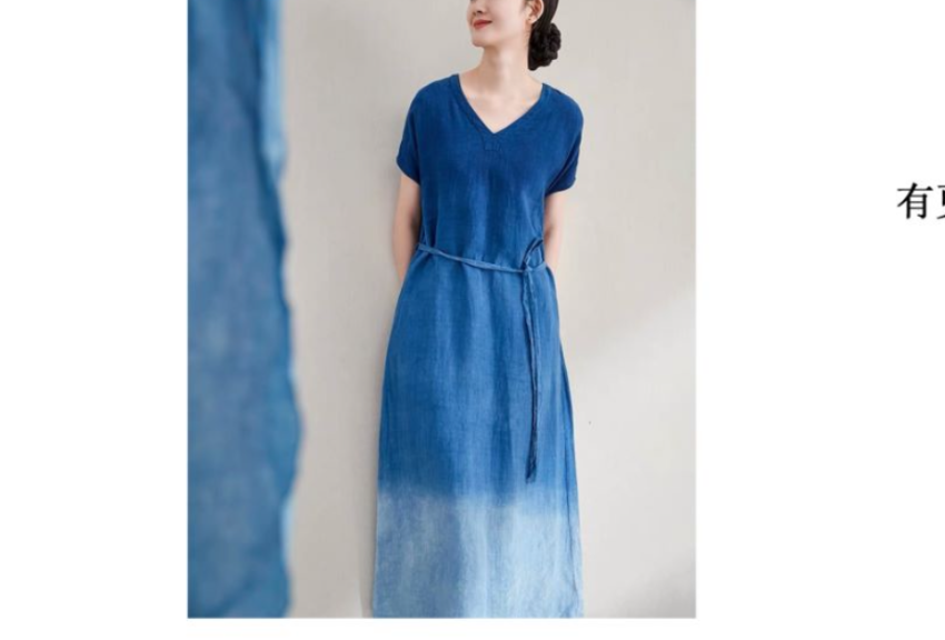 扎染V领连衣裙-vv衣学院