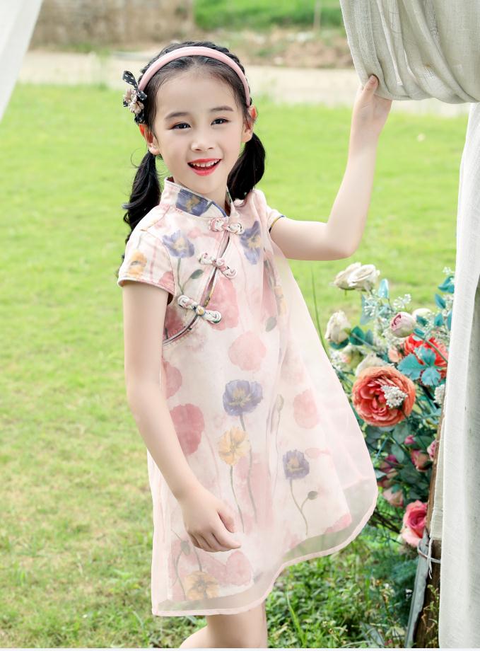 女童偏襟旗袍裙子无袖120-160码纸样下载-vv衣学院